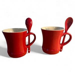 Set of Two Red Coffee Mugs Spoons by Cuisine and Company